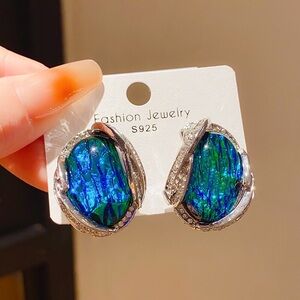 Fashion Jewelry Blue and Green Iridescent Teardrop Earrings